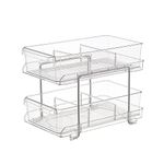 Multi-Purpose Clear Organizer with Dividers, 2 Tier Slide-Out Storage Container for Bathroom Vanity and Kitchens, Cabinet/Countertop Acrylic Drawers Medicine Bins