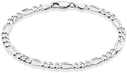 Miabella Solid 925 Sterling Silver Italian 5mm Diamond-Cut Figaro Chain Bracelet for Women Men, Made in Italy (Length 7.5 Inches)