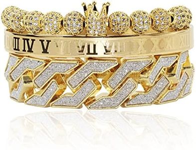 Imperial Crown King 18K Gold CZ Beads Cuff Bracelet Luxury Charm Fashion Cuban Link Bangle Jewellery Set For Men Women