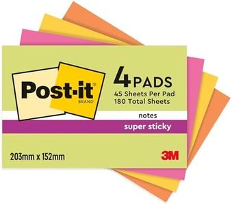 Post-it Foglietti Super Sticky per riunioni, Confezione da 4 blocchetti, 45 Fogli per blocco, 203 mm x 152 mm, Colori Verde, Rosa, Giallo, Arancio, Formato Grande, per Appunti, Elenchi & Promemoria