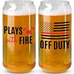 Firefighter Gifts for Men - 20 Oz Funny Beer Glass Set | Fire Fighter Accessories Firefighting Gift Merchandise for Department | Fireman Decor for Firefighters Memorabilia | Gift for Dad Lieutenant