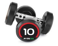 FITRXX Pair of 10kg Rubber Coated Round Bouncer Dumbbells for Men & Women | Heavy Duty Cast Iron Dumbbell Set for Home Gym Workout | Strength & Endurance Training | Set of 2 (10kg Each)
