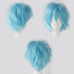 Cybelleza Anime Cosplay Wig Short Wigs for Women/Men Synthetic Curly Straight Fancy Dress Wig Layered Fluffy Halloween Costume Party Carnival Wig with Free Cap，Sky Blue