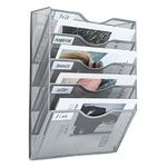 EasyPAG 5 Tier A4 Mesh in Tray Wall Pocket File Holder Mail Organiser Magazine Storage Rack,Silver