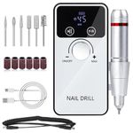 MAYCREATE® Cordless Nail File with 6 Drill Bits & Sanding Bands 45000RPM Electric Nail Drill with LCD Display Adjustable Multipurpose USB Nail Drill for Acrylic & Gel Nail Polishing, DIY Nail Art