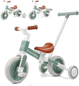 6-in-1 Toddler Tricycle 1 Year Old Baby Balance Bike Convertible with Removable Pedals, Adjustable Seat Push Bike Toys 2 3 4 Year Olds Boys Girls Birthday Gift, Non-Steering Push Handle, Mint