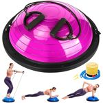 Zeatly Half Balance Ball Trainer, Half Yoga Exercise Ball with Resistance Bands and Foot Pump, Balance Trainer for Stability Training, Strength Exercise Fitness, Home Gym Workout Equipment, Red Rose