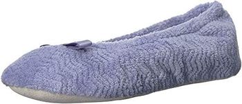 Isotoner Women's Chevron Microterry Ballerina House Slipper with Moisture Wicking and and Fabric Sole for Comfort Periwinkle