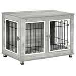 PawHut Dog Crate Furniture, Side End Table, Indoor Dog Kennel with Soft Washable Cushion, Wire Mesh, Large Top, for Medium and Large Dogs,90 x 58 x 65, Grey