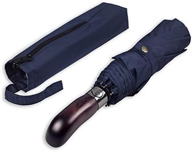 Balios Travel Umbrella Wood Handle Auto Open Close Vented Canopy Dark Navy