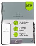 Rocketbook New Core Reusable Spiral Notebook, Letter Size 8.5x11, Gray - Lined Pages, App-Connected, Erasable, Durable Cover, Ideal for School, Work, and Creative Projects