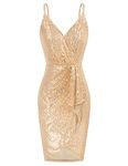 GRACE KARIN Women's Sexy Irregular Hem V-Neck Bodycon Sleeveless Sequined Dresses U-Back Cocktail Mini Dress Gold M