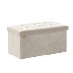 ABHENG Folding Storage Ottoman, Velvet Storage Bench, Footrest, Removable Divider, for Living Room, Bedroom, 15 x 30 x 15 Inches, 300 kg Load Capacity, Cream White UASND01W