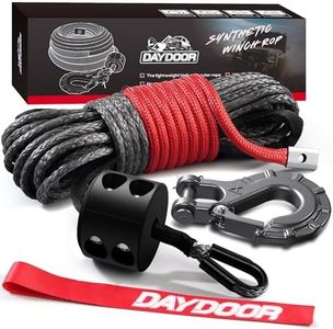 DAYDOOR Synthetic Winch Rope, 1/4'' x 50ft 10,000LBS Synthetic Winch Line, Synthetic Winch Cable for Offroad Vehicle 4WD ATV UTV, Synthetic Rope with Forged Winch Hook and Rubber Stopper (Gray)