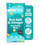 BRAVE Crunchy Peas: Sea Salt and Vinegar - Delicious Healthy Snacks - Vegan - High in Plant Protein & Fibre - Low Calorie - Plant-Based - No sugar - Box of 12 Packs (35g Each)