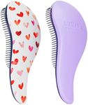 Crave Naturals Glide Thru Detangling Hair Brushes for Adults and Kids Hair - Detangler Hairbrush for Curly, Straight, Wet or Dry Hair - Hair Brushes for Women - 2 Pack - Pink Hearts and Purple