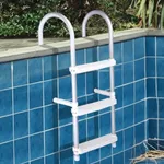 Edou Direct Swimming Pool Ladder - Aluminum 3-Step Pool Stair with Collapsible Design - Heavy-Duty Dock/Boat Ladder - Easy to Assemble - Extra Wide Telescoping Steps - 21" x 16" (White)