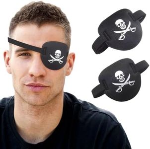 RIKEYO 2 pcs Pirate Eye Patch,3D Black Eye Patches for Adults and Kids,Medical Eye Patch for Left or Right Eye,Adjustable Eyepatch for Lazy Eye,Skull Crossbone Halloween Costume