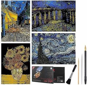 Scratch Painting, 4 Pack Van Gogh Scratch Art Rainbow Paper for Adults and Kids, DIY Art Craft Night View Scratchboard with 4 Scratch Tools