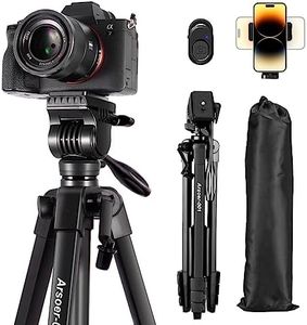 Camera Tripod,Video Tripod with Fluid Head, Arsoer 60" Vlog Tripod with Wireless Remote/Carry Bag/Rotatable Phone Holder, Compatible with iPhone/Canon/Nikon/Sony/Telescope, for Vlogging/Shooting