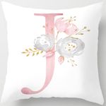 Tillskuch Pink Cushion Covers Cute Alphabet Decorative Throw Pillow Cover Square Letter Pillow Protectors for Sofa Couch Bedroom Chair Home Decor 45cm x 45cm(J)