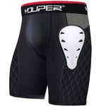 Youper Adult Elite Padded Sliding Shorts, Compression Slider Shorts w/Soft Athletic Cup for Baseball, Football, Lacrosse, Hockey, MMA (Black Black (with Cup), Adult - Small)