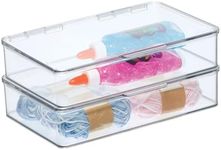 mDesign Shallow Plastic Craft Stackable Storage Organizer w/Hinged Lid - Easy-to-Carry Crayon, Bead, Hobby Supply Container - Arts and Crafts Organizer Storage Box - Lumiere Collection, 2 Pack, Clear