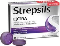 Strepsils Extra Blackcurrant Fast Numbing Sore Throat Pain Relief with Anaesthetic Lozenges, 36 Count