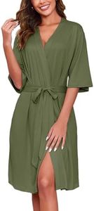 Ekouaer Robes for Women Soft Knit Bathrobe Lightweight Knee Leghth Robes Short Loungewear with Attached belt Army Green XX-Large