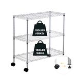 Actask 3-Shelf Shelving Unit on Wheels with Height-Adjustable Shelves and Levelling Feet, Free Standing Shelves Units for Storage with 3 Tier Wire Metal Rack - 450LBS (204KG) Max Weight, Chrome