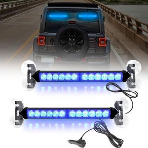 JMEST LEAD Car Windshield Strobe Lights, 24-LED 2 x 12.4 Inch Emergency Strobe Lights Flashing Beacon Lights 23 Modes for Cars Trucks Van (Blue)