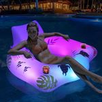 LanPool Inflatable Pool Floats Chair with Color Changing Light, Solar Powered Water Floats for Adults with 2 Cup Holders & 2 Armrests, Beach Float Pool Sofa, Pool Raft Lounge Pool Floaties for Adult