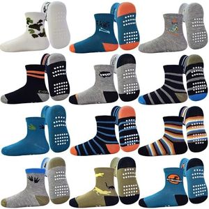 Tphon Toddler Baby Non Slip Socks Infant Anti Skid Socks with Grips 12 Pairs Crew Sock for 1-3 Years Kids Boys Girls