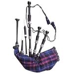 Scottish Full Size Bagpipe Silver Plain Mounts Black Finish Highland Bagpipes with accessories (Black, Pride of Scotland)