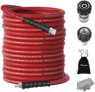 Pressure Washer Hose 50FT x 3/8 Inch Quick Connect, Kink Resistant High Tensile Wire Braided,with M22 14mm Adapter Set, Hot and Cold Water Power Washer Hose, 4000 PSI