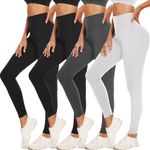 ACTINPUT 4 Pack Leggings for Women Black High Waist Tummy Control Leggings Ladies Buttery Soft Workout Gym Yoga Pants Slim Tights Regular&Plus Size(Black/Black/Darkgrey/White,L-XL)