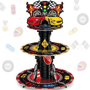 3 Tier Race Car Party Decorations Cupcake Stand Truck Car Party Favors Cupcake Holder Car Theme Dessert Stand Racing Truck Party Dessert Tower for Boys Kids Birthday Race Car Party Supplies Decor