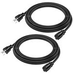 DEWENWILS Outdoor Extension Cord 15ft, 3 Prong Waterproof Extension Cable for Indoor Outdoor Appliances, 16/3 SJTW, Black, ETL Listed, 2 Pack