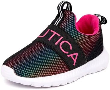 Nautica Girls' Slip-On Sneaker - Athletic Running Kids' Shoe for Walking, Running, Tennis, and Sports (Toddler/Little Kid), Black Rainbow Iridescent, 10 Toddler