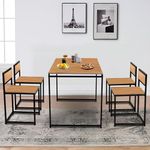 FURNITURE KI FACTORY- Iron Frame Wooden Top Dining Table with Four Chairs Solid Wood - 4 Seater Dining Set