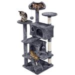 costoffs 137cm Cat Tree Climbing Cat Tower Cat Activity Tree with 2 Cat Condo and Sisal Scratching Posts, Dark Grey