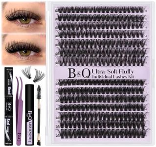 B&Q Fluffy Lash Clusters Kit 280PCS UltraSoft Cluster Eyelash Extensions, 70+90D Volume Eyelash clusters 10-18mm Lash Extension Kit, D Curl Individual Lashes kit with lash Applicator Tool (70+90D Set)