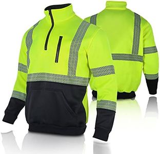 FONIRRA High Visibility Safety Sweatshirt ANSI Class 3 Fleece 1/4 Zip Pullover sweater with Black Bottom for Men(Yellow,3XL)