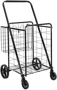 Amazon Basics Foldable Shopping Utility Cart with 360-Degree Wheels, X-Large, Black