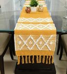 Jiyansh Decor Talk Natural Cotton & Polyester Striped Hand Woven Table Runner, 6 Seater Table Runner, Heat Resistant, Modern Dining Room, Look (14x72 INCH, Natural Cotton, White Runner - Rust Hexa).