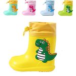 DRECAGE Dinosaur Rain Boots with Pull On Drawstring Closure for Kids Boy and Girl, Waterproof Non-Slip Unisex Children Wellies Wellington Rubber Rain Shoes Outdoors Yellow 7 UK Child Lable Size 160