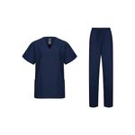 WODIN Scrubs Medical Uniform Women V-Neck Top and Pants Set (Navy Blue, XXS)