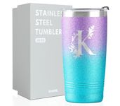 Personalized Tumblers with Lids and Straws for Women, Monogrammed Travel Mugs with Initials, Unique Gifts for Her on Birthdays Xmas, Purple, K