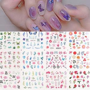 Blooming Flower Nail Stickers Water Transfer Nail Decals for Women Girls Kids Nail Art Decorations 24Sheets Nail Art Supplies Butterfly Rose Flower Leaf Watermark Manicure Decor Spring Summer DIY Flower Nail Stickers