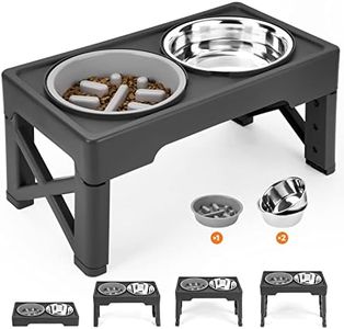 Elevated Dog Bowls, 4 Adjustable Heights Raised Pet Bowl Stand with Slow Feeder Bowl 2 Stainless Steel Food & Water Bowls Adjusts to 2.8”, 8.6”, 10.2”, 11.8” for Large Medium, and Small Cats and Dog